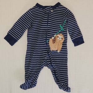 Carter's Navy and White Striped Sloth Footie